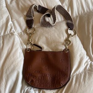 Carolina Herrera Brown Embossed Shoulder Bag